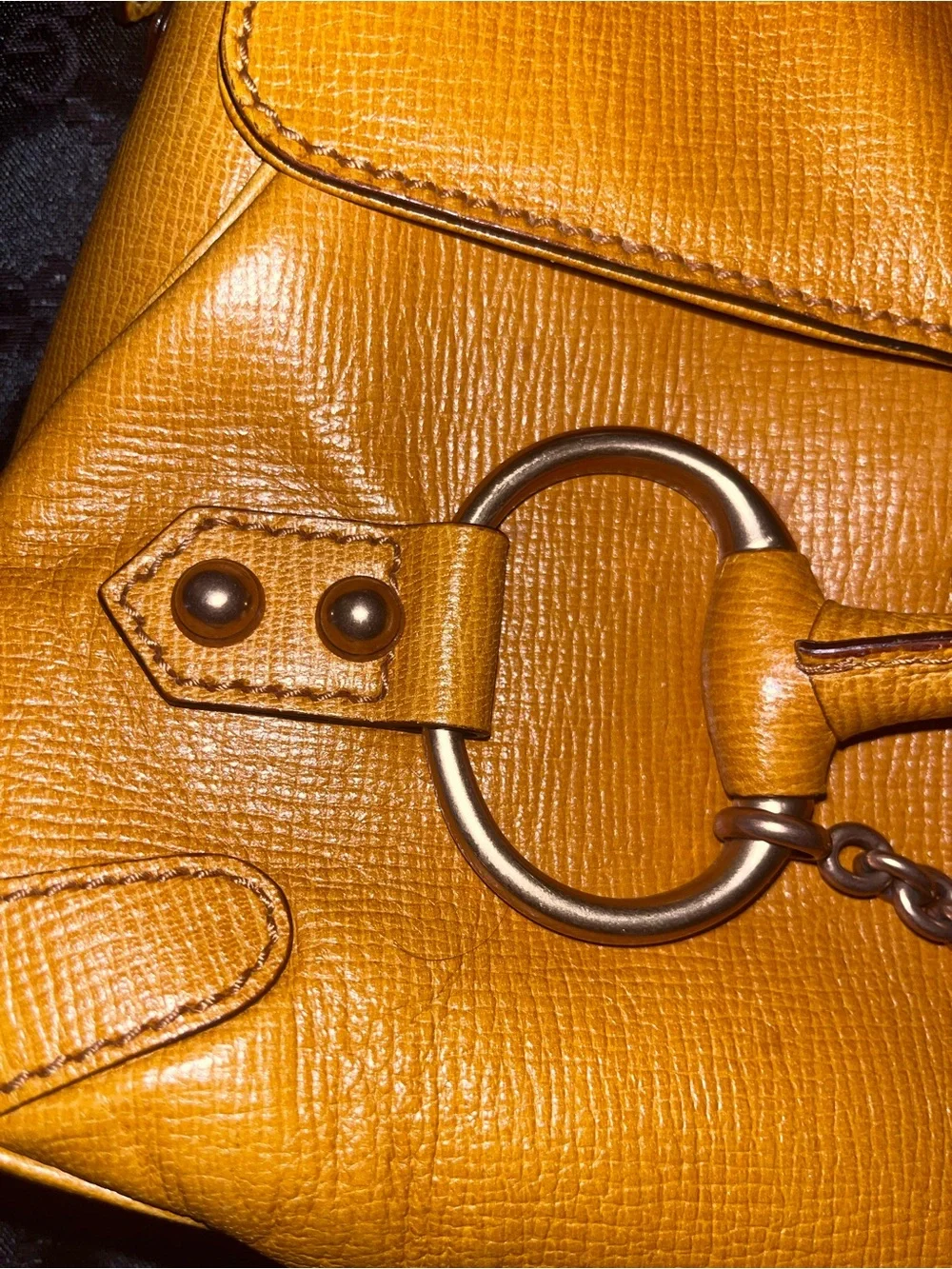 Gucci Yellow Mustard Leather Shoulder Bag with Horsebit Detail